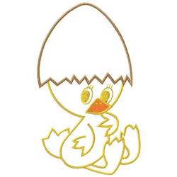 Playful chick emerging from a broken eggshell, bright eyes shining, perfect for cheerful Easter celebrations.