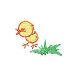 Cute yellow chick with orange accents standing on green grass, perfect for a playful Easter theme.