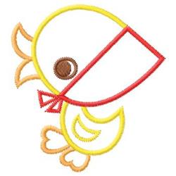Playful chick with a yellow body, red beak, and brown eye, perfect for spring-themed projects.