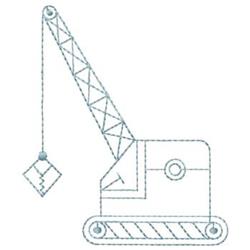 Line art crane supporting a load with a cable, featuring clean outlines in a minimalist style.