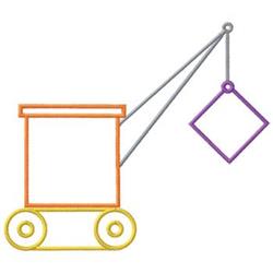 Playful crane loader in bright orange and gray, featuring yellow wheels and a purple load, designed for kids.