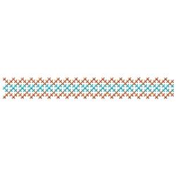 Cross stitch geometric pattern with playful cross stitches in vibrant orange and cyan colors.