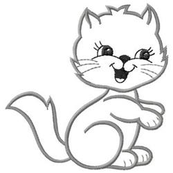 Cute cartoon cat with a friendly expression, simplistic outline style, perfect for children's projects.