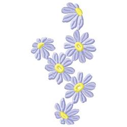 Whimsical cluster of light purple daisies with yellow centers, vibrant spring floral design.