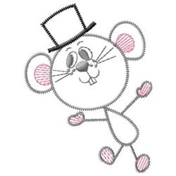 Cartoon mouse wearing a top hat with pink accents, smiling in a playful style, suitable for embroidery.
