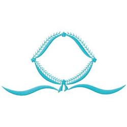 Elegant decorative frame in vibrant turquoise with curved lines and leaf motifs, ideal for machine embroidery.