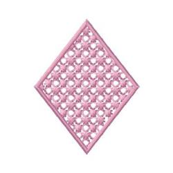 Delicate diamond shaped design in soft pink with intricate looped patterns, ideal for elegant textile projects.