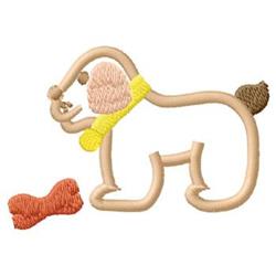 Playful cartoon dog silhouette in light tan with a bright yellow collar beside a small brown bone, perfect for pet lovers.