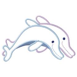 Playful dolphins outlined in soft colors with white, blue, and pink accents; perfect for children's aquatic themes.