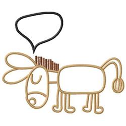 Cartoon donkey with a tan body outline, brown mane, and playful speech bubble, perfect for lighthearted embroidery.