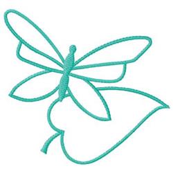 Turquoise dragonfly with elongated wings above a stylized leaf, featuring contemporary clean lines.