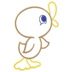 Playful duckling with white body, yellow beak, and whimsical blue eye, perfect for springtime Applique designs.