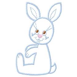 Cute white rabbit with pink nose and cheerful expression, styled in light blue outlines for Easter.