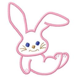 Cute rabbit with a white body and pink outline, bright blue eyes, perfect for Easter decor.