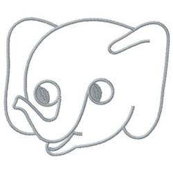 Elephant head in simplistic line art, featuring smooth curves and rounded ears, playful design.