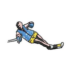Cartoonish male figure in blue shirt and yellow shorts sliding dynamically, perfect for playful kids' designs.