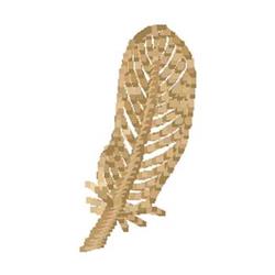 Elegant feather in light brown, featuring textured linear stitching in a simple design.