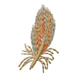 Realistic feather design with intricate textures in warm brown and orange hues, conveying elegance and organic movement.