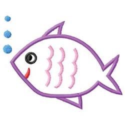 Playful fish with a vibrant purple outline and pink stripes, surrounded by cheerful blue bubbles.