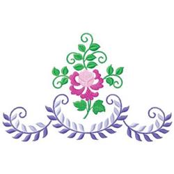Colorful floral design with a large pink flower, green leaves, and decorative curls, perfect for quilting.