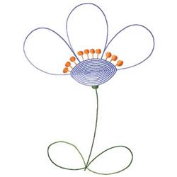 Playful flower with light blue rounded petals, vibrant orange stamens, and a green stem, perfect for spring decor.