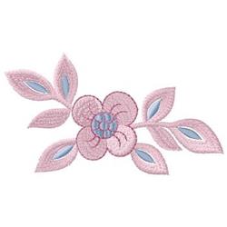 Delicate flower with pink petals and blue accents, surrounded by light green leaves, perfect for spring.