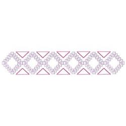 Geometric pattern featuring diamonds and triangles in a linear arrangement. Soft purple and red tones create a modern aesthet