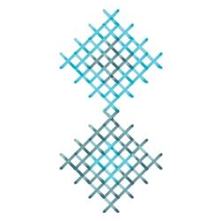 Cross stitch geometric pattern featuring blue and grey diamond shapes with diagonal lines, modern design.