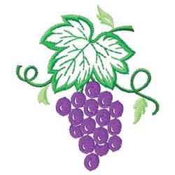 Applique grape cluster with vibrant purple grapes, lush green leaves, and curly tendrils, perfect for decorative uses.