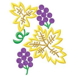 Vibrant grapevine leaves with yellow foliage and clusters of purple grapes, featuring a playful, colorful embroidery design.