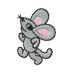 Cartoon gray mouse with pink ears and black outline, playfully running. Perfect for children's decor.