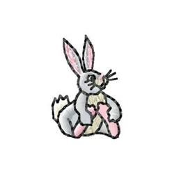 Playful gray rabbit with pink-tipped ears holds a colorful egg, perfect for cheerful Easter themes.