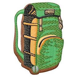 Cartoon green backpack with a vibrant yellow zipper and brown accents, designed for playful adventures.