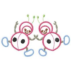 Playful ladybugs with pink bodies, black dots, and green antennae, perfect for kids' fun designs.