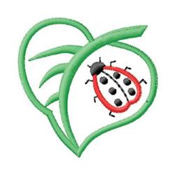 Vibrant leaf with a playful red ladybug featuring black spots, perfect for casual embroidery projects.