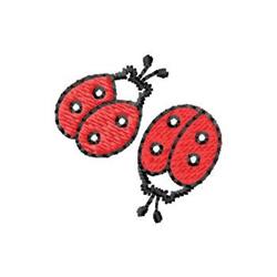 Whimsical ladybug applique design featuring two vivid red bodies with black spots, perfect for cheerful projects.