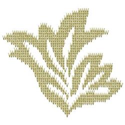 Cross stitch leaf design with intricate detailing in shades of green, featuring textured stitches and natural form.