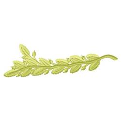 Delicate leaf embroidery in soft green, featuring slender shape and pointed leaflets. Perfect for botanical themes.