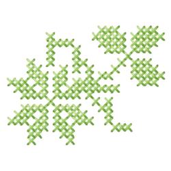 Cross stitch geometric green leaves in vibrant shades, evoking spring's fresh botanical essence.
