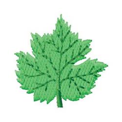 Spring leaf in shades of green, featuring pronounced veins and a natural form, in a simple embroidery style.