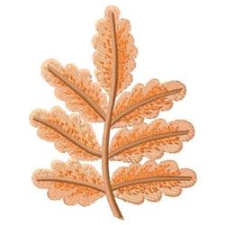 Realistic leaf with textured light orange lobes and slender dark brown stem, inspired by nature.