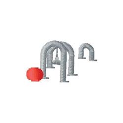 Abstract design with playful linear forms and a red circle, featuring clean curved lines, perfect for modern projects.