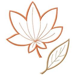 Stylized orange maple leaf with small green leaf, minimalist fall design, featuring simple stitching.