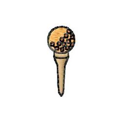 Cartoon microphone featuring a checkered brown head, beige handle, and a playful design, perfect for machine embroidery.