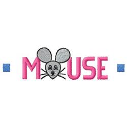 Playful mouse graphic integrated into bold pink 'MOUSE' text, featuring a cheerful expression, suitable for kids.