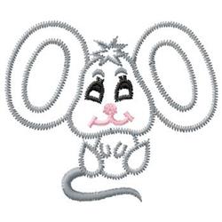 Cartoon mouse with oversized ears and a cheerful face, featuring a curled tail, perfect for playful fabric applications.