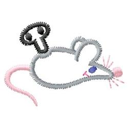 Stylized gray mouse with pink tail and whiskers, playful design featuring a black key above, perfect for kids.