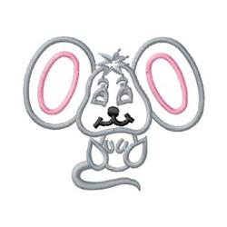 Playful cartoon mouse with large pink ears and a smiling face, featuring a curled tail, perfect for children's items.