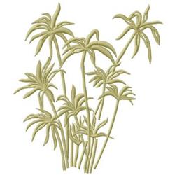 Stylized palm trees with elongated stems and intricate fronds in soft beige, showcasing elegance.