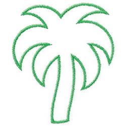 Minimalistic palm tree outline featuring curved green leaves from a central trunk, perfect for summer designs.